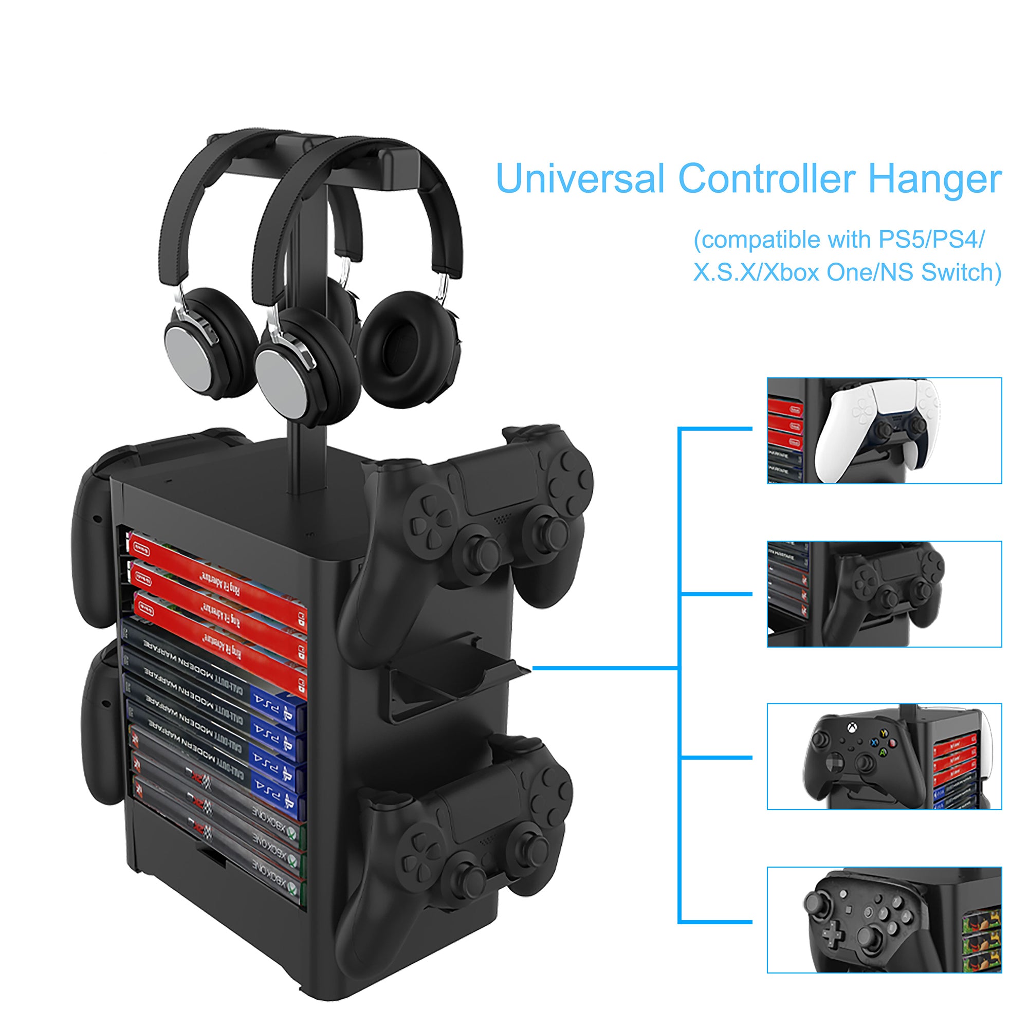 JYS-NS199 Spiltilbehør Game Disk Storage Rack Controller Organizer med hovedtelefonstativ JYS-NS199 Spiltilbehør Game Disk Storage Rack Controller Organizer med hovedtelefonstativ
